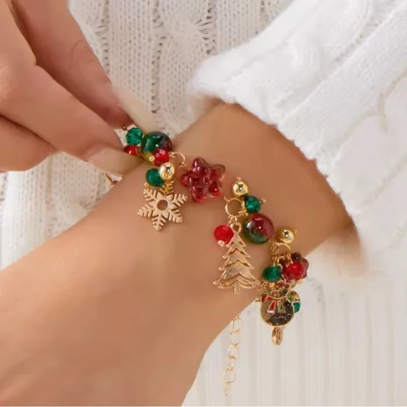 Christmas Festive Gold and Red Charm Bracelet - Picture 2 of 2